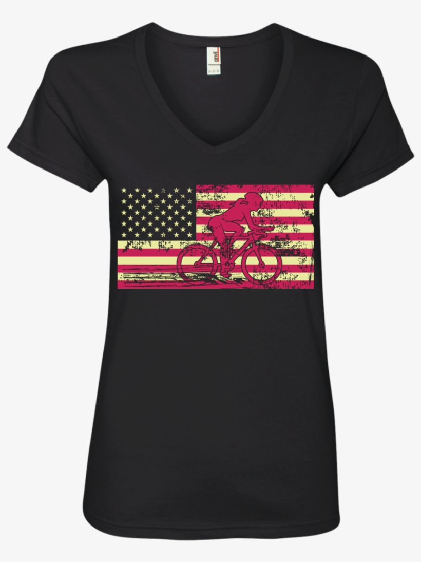 Female Cyclist Silhouette On The American Flag Ladies' - Shirt, transparent png download