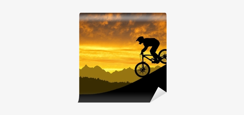 Silhouette Of The Cyclist On Downhill Bike At Sunset - Downhill Bei Sonnenuntergang, transparent png download