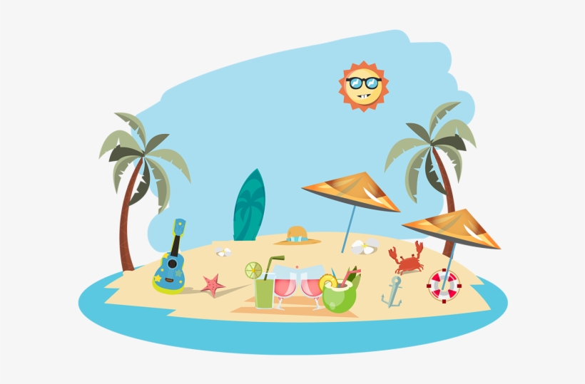 Summer Beach With Summer Elements Illustration, Summer, - Иллюстрация Лето, transparent png download