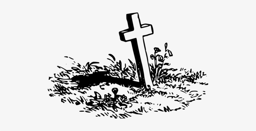 Burial Cemetery Cross Dead Death Grave Gra - Grave Clipart Black And White, transparent png download