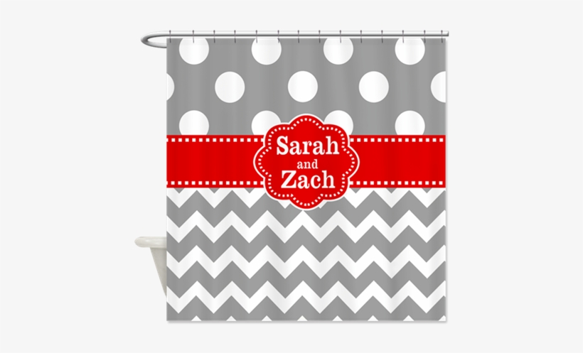 Gray Red Dots Chevron Personalized Shower Curtain On - Gray Red Dots Chevron Personalized Shower Curtain, transparent png download