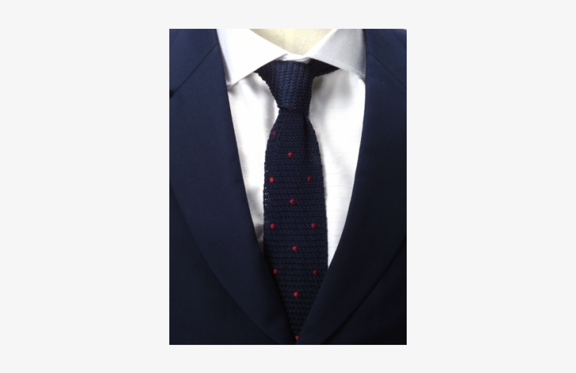Navy W/red Dots Knitted Tie - Necktie, transparent png download