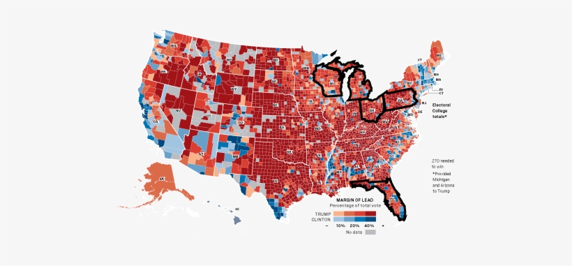 Where And How Donald Trump Beat Hillary Clinton - Trump Clinton By County, transparent png download