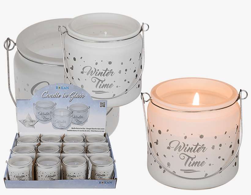 White Candle In Glass With Silver Coloured Metal Handle - Svíčka Winter Time, transparent png download