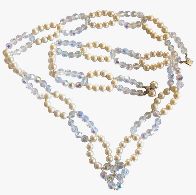 Vintage Vendome Faux White Pearl And Crystal Long Necklace, transparent png download
