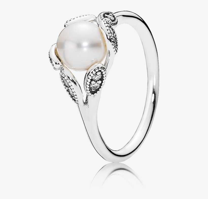 Luminous Leaves, White Pearl & Clear Cz - Pandora Luminous Leaves Pearl Ring, transparent png download