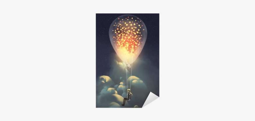 Man And Big Balloon With Glowing Stars Inside Floating - Flotando Entre Estrellas, transparent png download