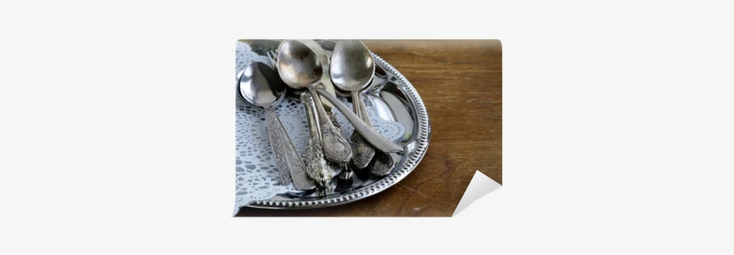 Vintage Cutlery With Old-fashioned Napkin On A Silver - Klasik Çatal Bıçak Takımı, transparent png download