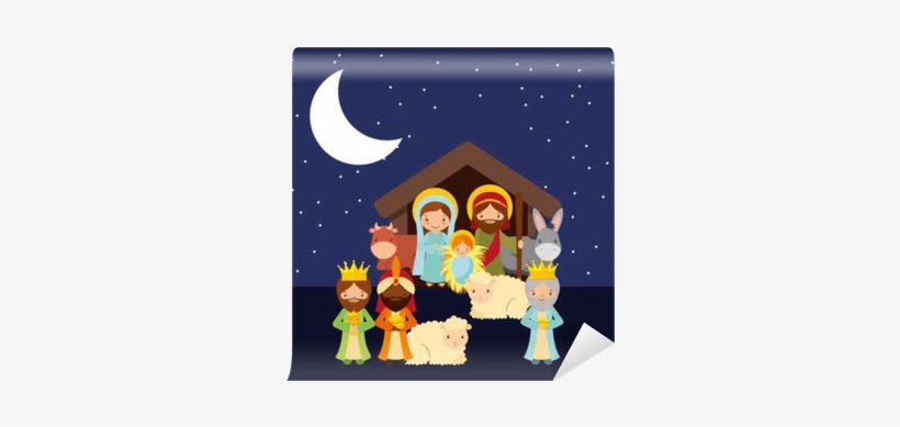 Holy Family With Animals Over Night Background - Holy Family Christmas Wallpapers Backgrounds, transparent png download