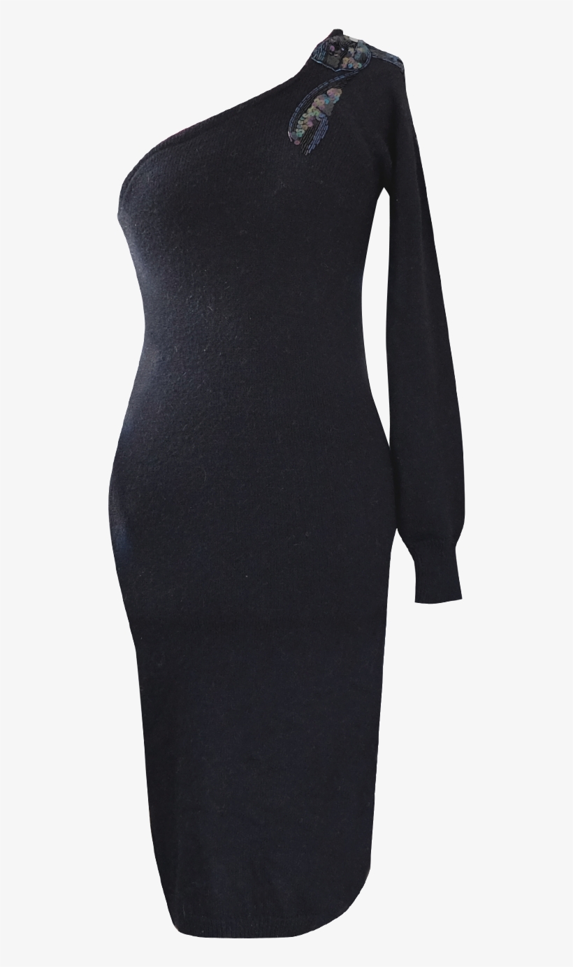 One Shoulder Sweater And Sequin Dress By British Steele - Little Black Dress, transparent png download