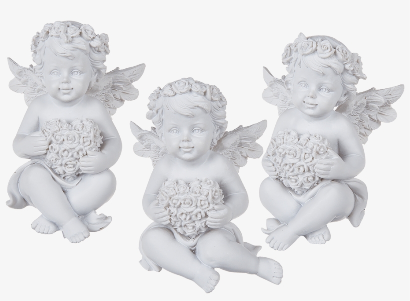 Ángel De Poliresina Sentado Con Corona De Rosas Blancas - Heart, transparent png download