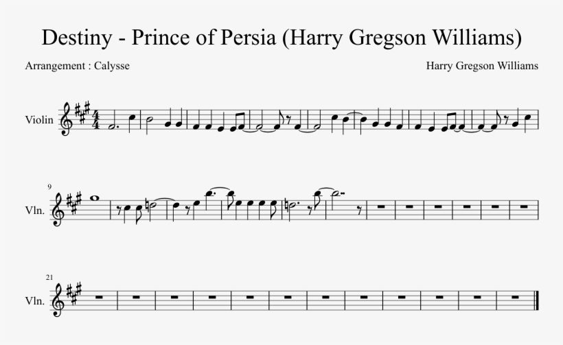 Prince Of Persia Sheet Music Composed By Harry Gregson - Music, transparent png download