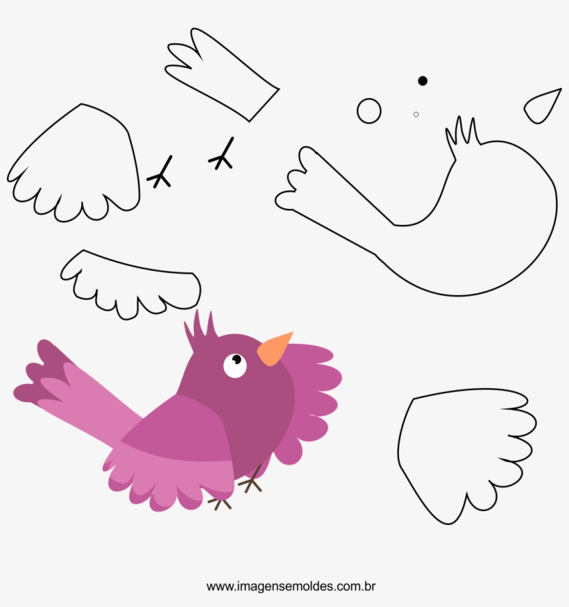 Molde De Passarinho 1 Para Eva, Feltro E Artesanato - Molde De Passarinho Em Eva, transparent png download