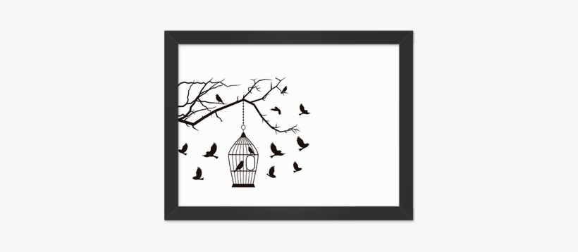 Quadro-passarinho - Orange And Orchid Birds Flying Around The Tree Wall, transparent png download
