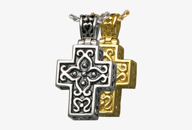 Filigree Cross Jewelry Shown In Silver And Gold Metal - 14k White Gold Cremation Jewelry - Filigree Cross Necklace, transparent png download