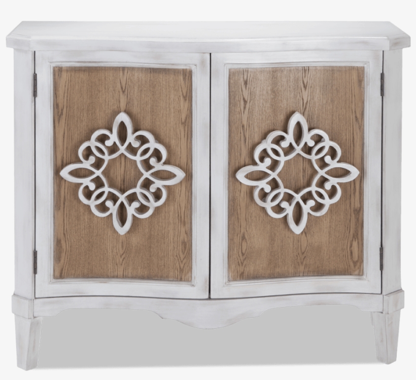 Wood Filigree Two Door Cabinet - Coast To Coast 91816 White And Natural 2 Door Bar Cabinet, transparent png download