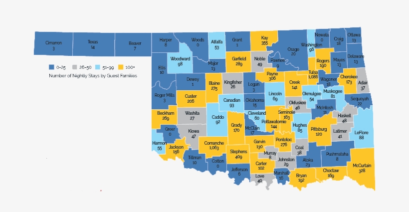 Oklahoma Map That Shows The Number Of Families Rmhc-okc - Ronald Mcdonald House, transparent png download