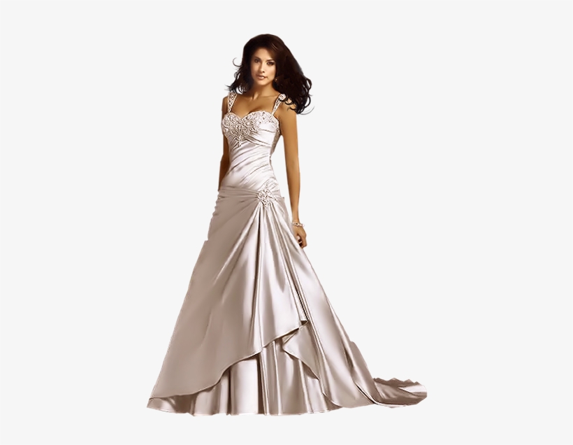 Mulher Morena De Vestido Longo Prateado Fotografia - Platinum Silver Wedding Dress, transparent png download