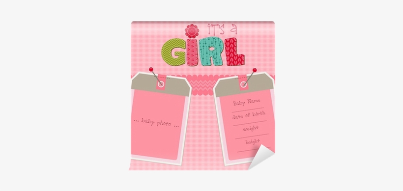 Baby Girl Arrival Card With Photo Frame Wall Mural - Vector Graphics, transparent png download