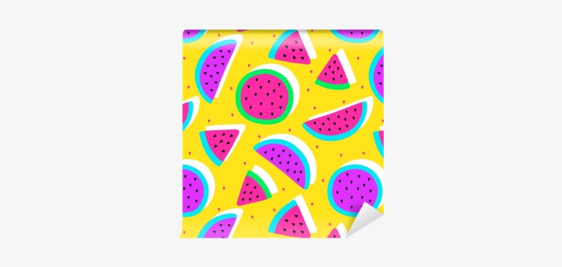 Vector Seamless Watermelon Fruit Crazy Colors Pattern - Meyveli Duvar Kağıtları, transparent png download