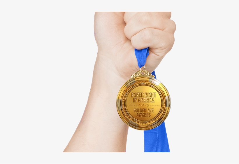 888poker's Poker Night In America Golden Ace Awards - Medal In Hand Png, transparent png download