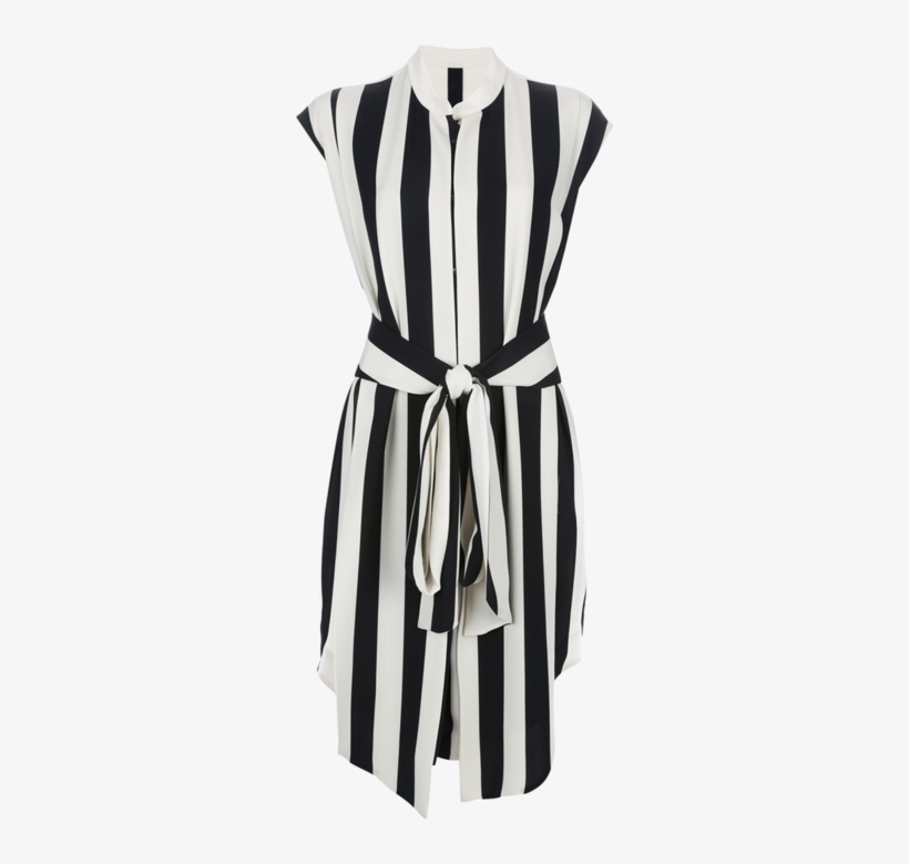 Black & White Silk Shirt Dress Featuring A Mandarin - Cocktail Dress, transparent png download