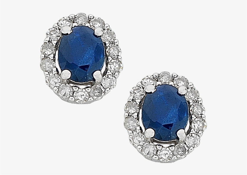 White Gold Sapphire & Diamond Studs - Vintage Sapphire Earrings, transparent png download