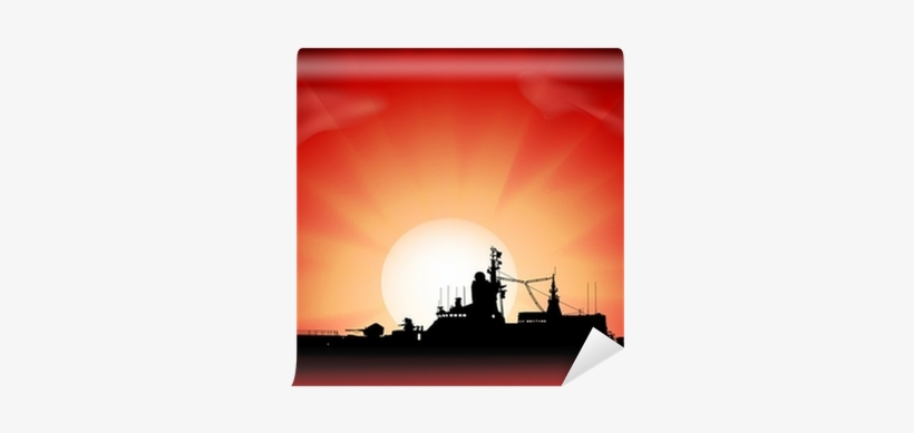Vector Silhouette Of The Military Ship On Sunset Wall - 電子戦の技術拡充編, transparent png download