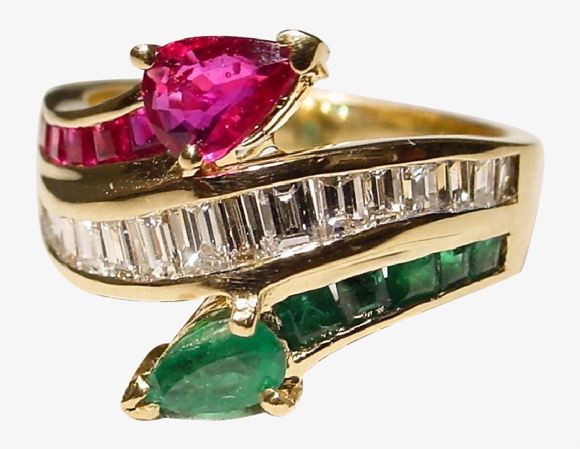Multi Gem Ruby Emerald Diamond Ring 18 Kt Y Gold - Multi-gem Ruby Emerald Diamond Ring 18 Kt Y-gold -, transparent png download