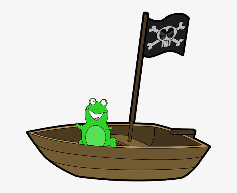Boat, Frog, Smiling, Green, Pirate, Flag, Skull - Frog On A Boat, transparent png download
