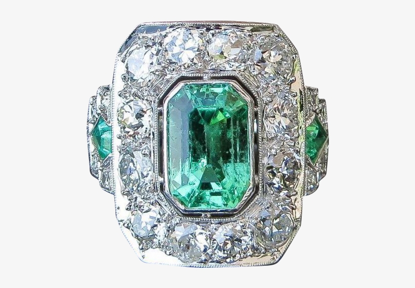 J1525 - 1l - Magnificent Antique Circa 1900 Lady's Platinum Emerald, transparent png download