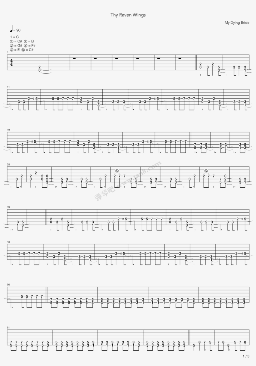 Thy Raven Wings 电吉他 第1张图 - Sheet Music, transparent png download