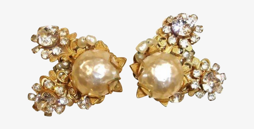 Png Free Stock Clip Earings Baroque - Miriam Haskell Glass Baroque Pearl And Rhinestone Earrings, transparent png download
