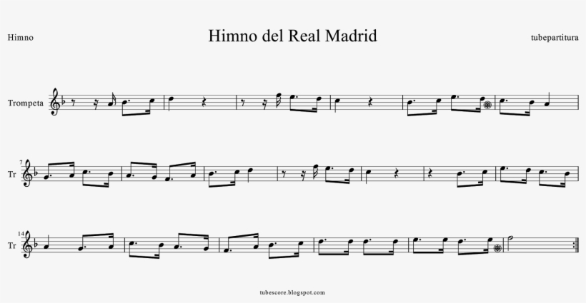 Tubescore Real Madrid Anthem Sheet Music For Trumpet - Himno Del Madrid Para Flauta, transparent png download