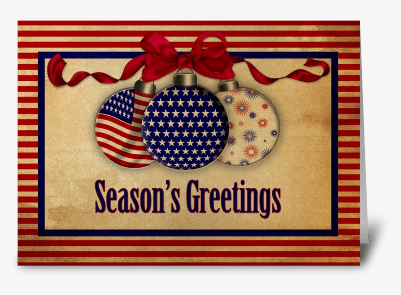 Patriotic Holiday Ornaments Vintage Look Greeting Card - American Flag Christmas Png, transparent png download