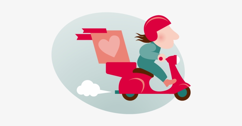 Cartoon Lady On Scooter Delivering Japanese Snacks - Pizza Delivery, transparent png download
