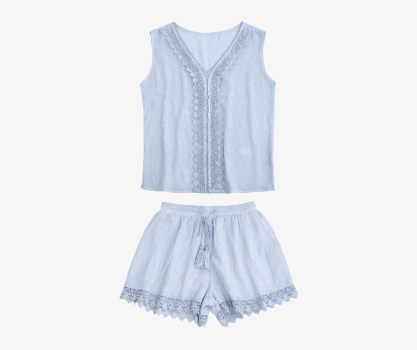 Lace Insert Tank Top And Drawstring Shorts - Blouse, transparent png download