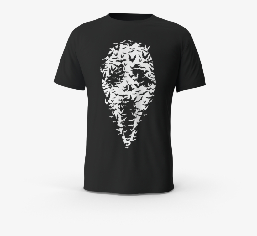 Scary Mask, Mens, Black Shirt - Halloween Screaming Face With Bats, transparent png download