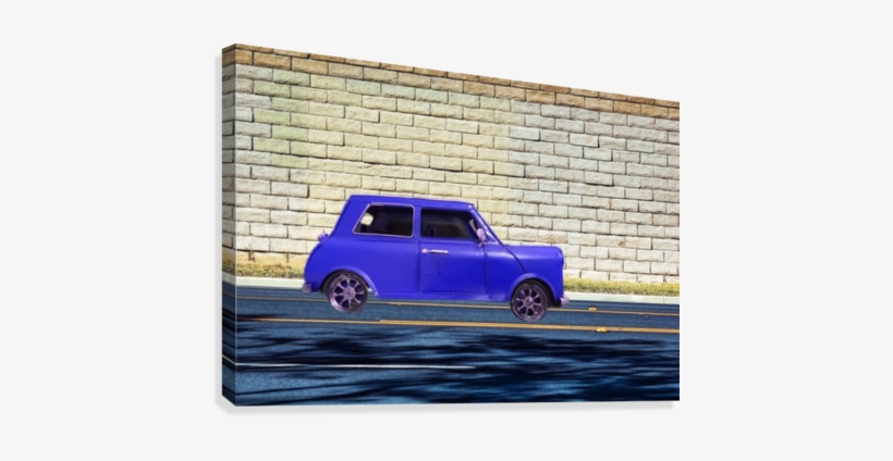 Blue Classic Car On The Road With Brick Wall Background - Brick, transparent png download