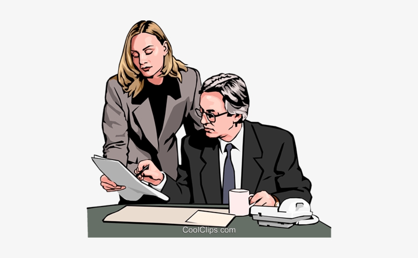 Businessman And Woman Reading Document Royalty Free - Illustration, transparent png download