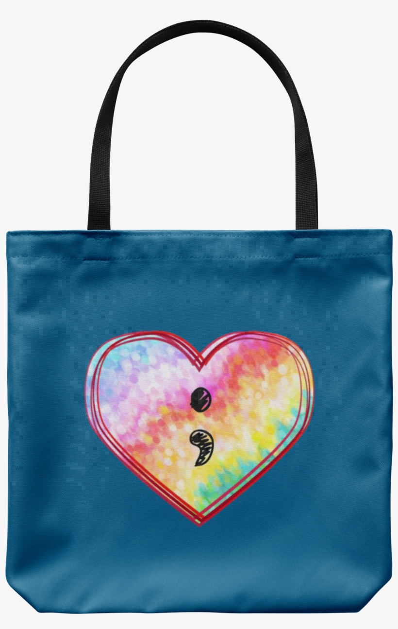 Rainbow Semicolon Heart Handmade Tote - Tote Bag, transparent png download