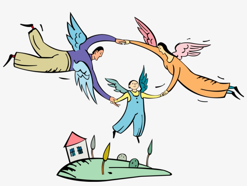 Vector Illustration Of Winged Family Of Spiritual Angels - Clip Art, transparent png download