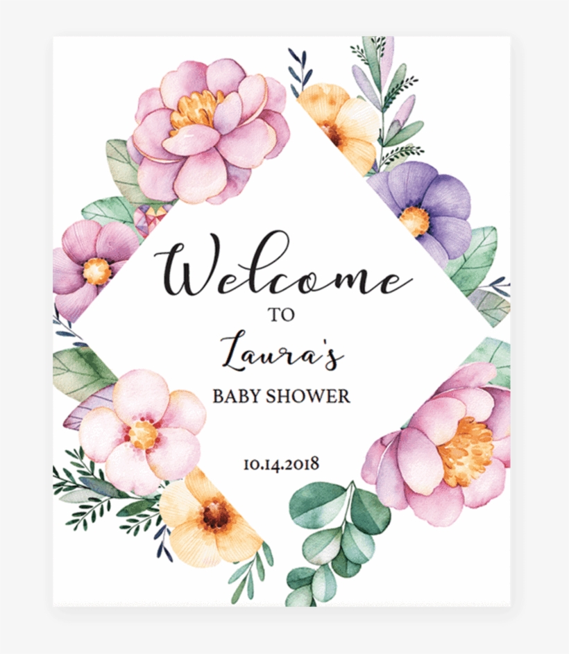 Printable Floral Wreath Welcome Sign For Shower By - Baby Shower Watercolor, transparent png download