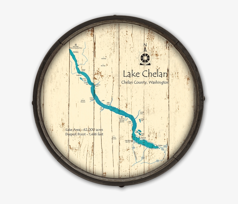 Lake Chelan Wooden Barrel End Map - Lake Chelan, Wa, transparent png download