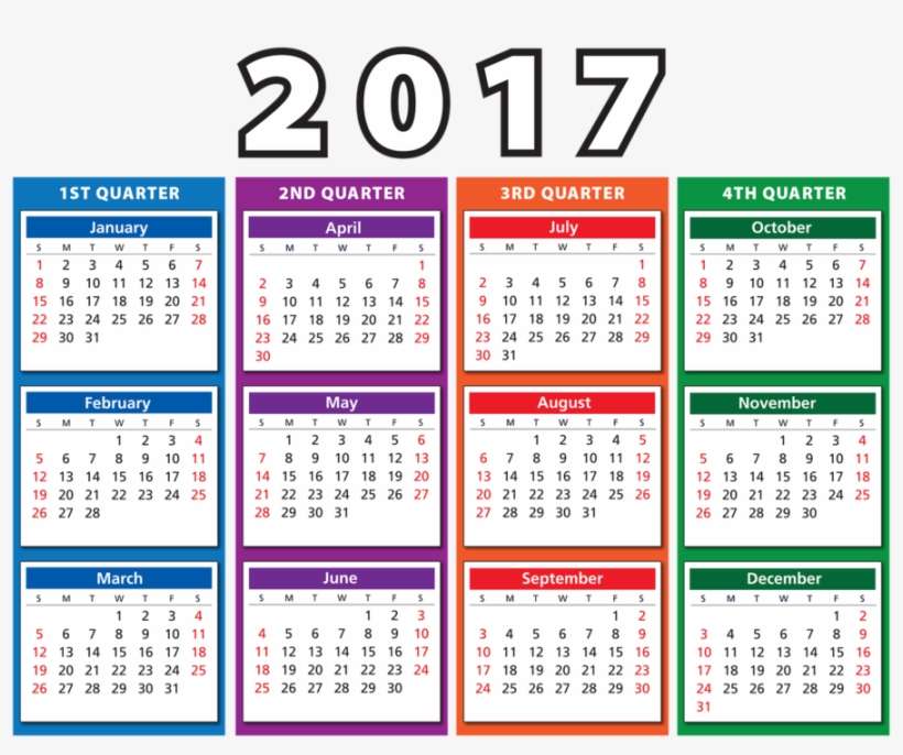 2017 4th Quarter Calendar, transparent png download