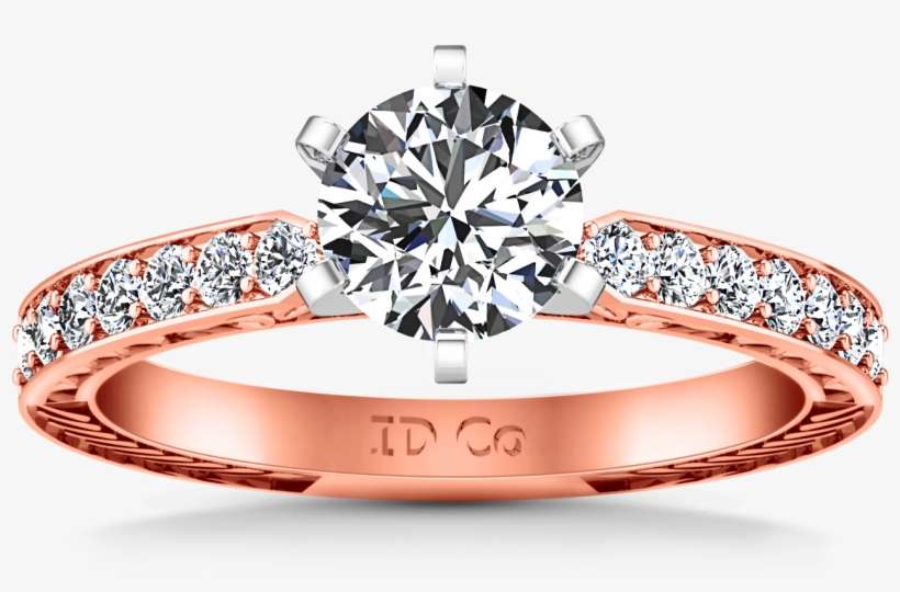 Pave Engagement Ring Arabesque 14k Rose Gold - Round Diamond Pave Engagement Ring Arabesque 14k White, transparent png download
