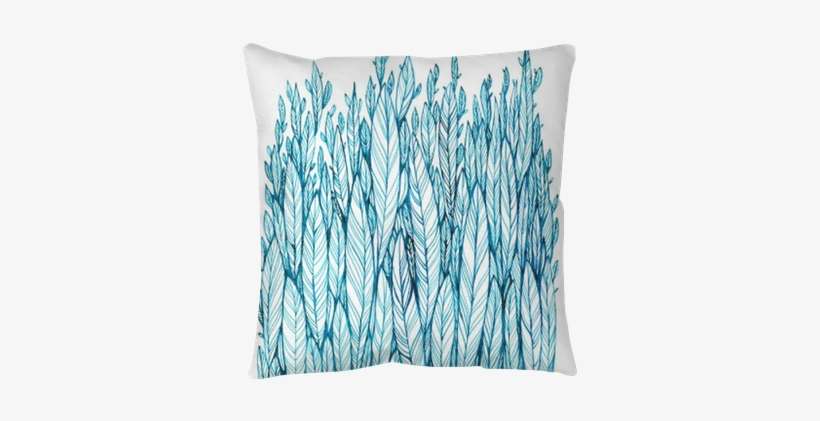 Pattern Of Blue Leaves, Grass, Feathers, Watercolor - Watercolor Painting, transparent png download