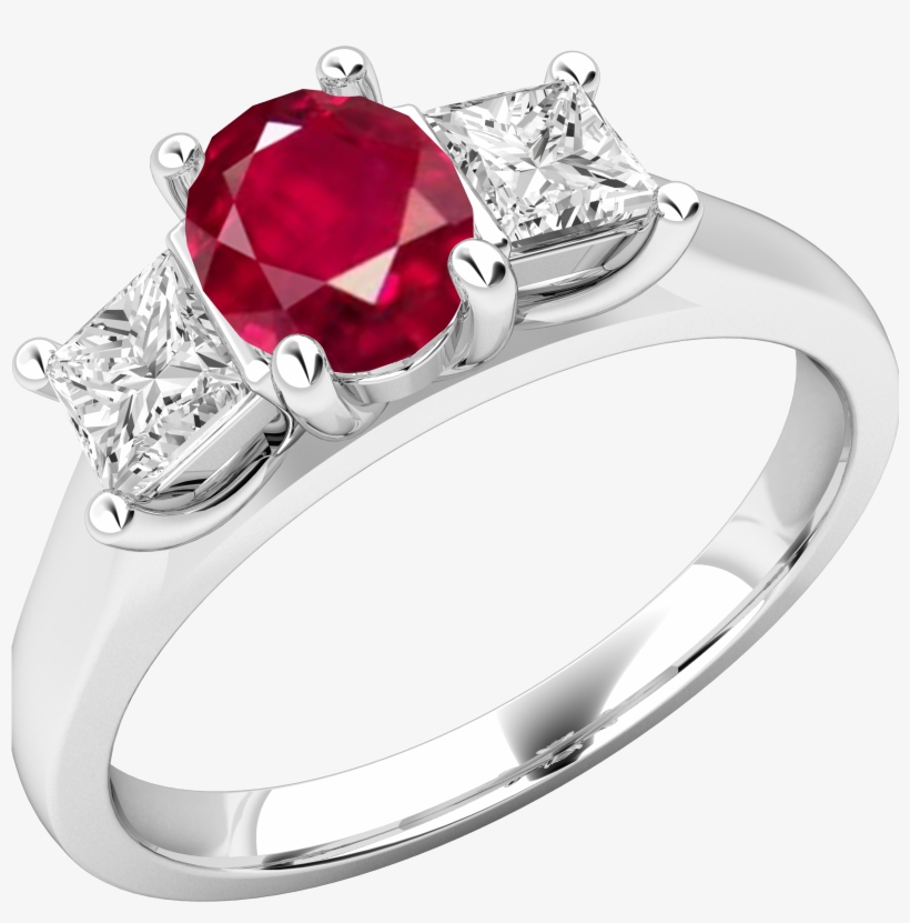 Ruby And Diamond Ring For Women In 18ct White Gold - Ruby And Diamond Emerald Cut, transparent png download
