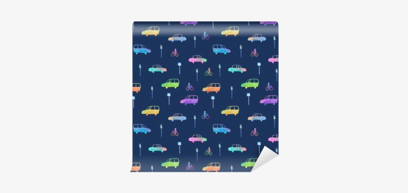 Seamless Pattern With Car, Bike And Traffic Light - Watercolor Painting, transparent png download