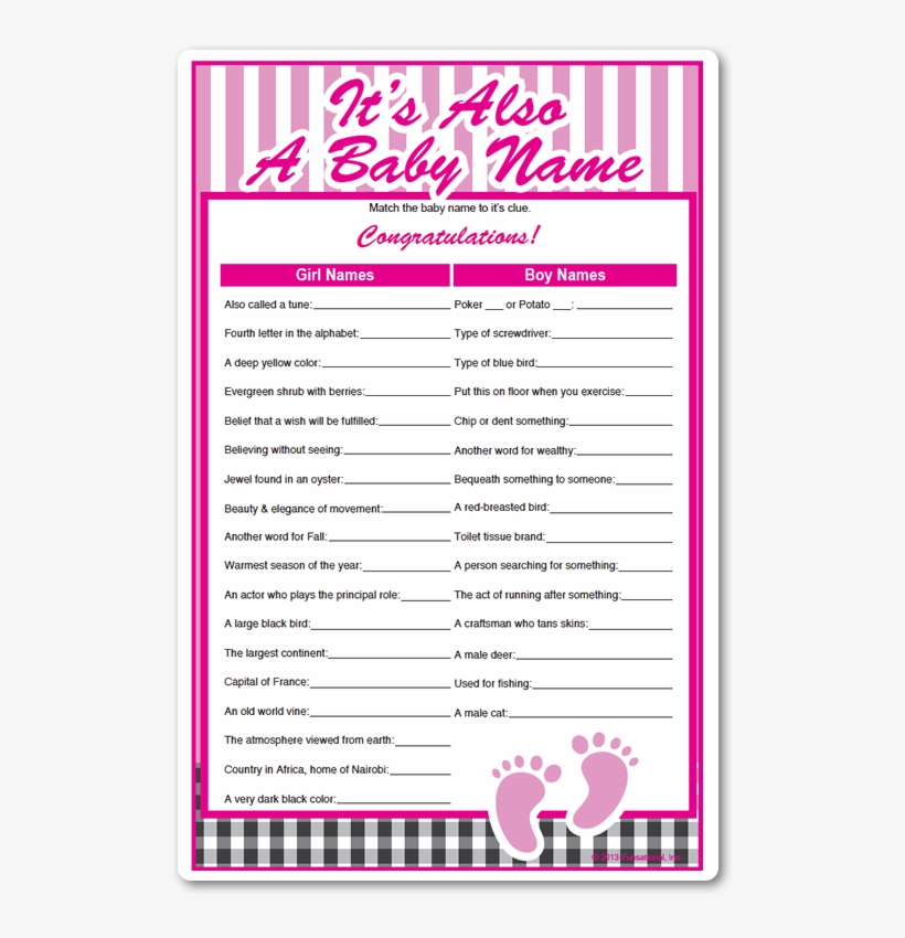 It's Also A Baby Name - Its Also A Baby Name Baby Shower Game, transparent png download